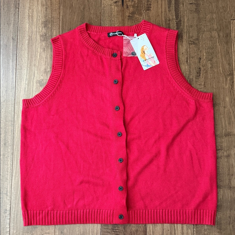 Vibrant Red Sleeveless Cardigan